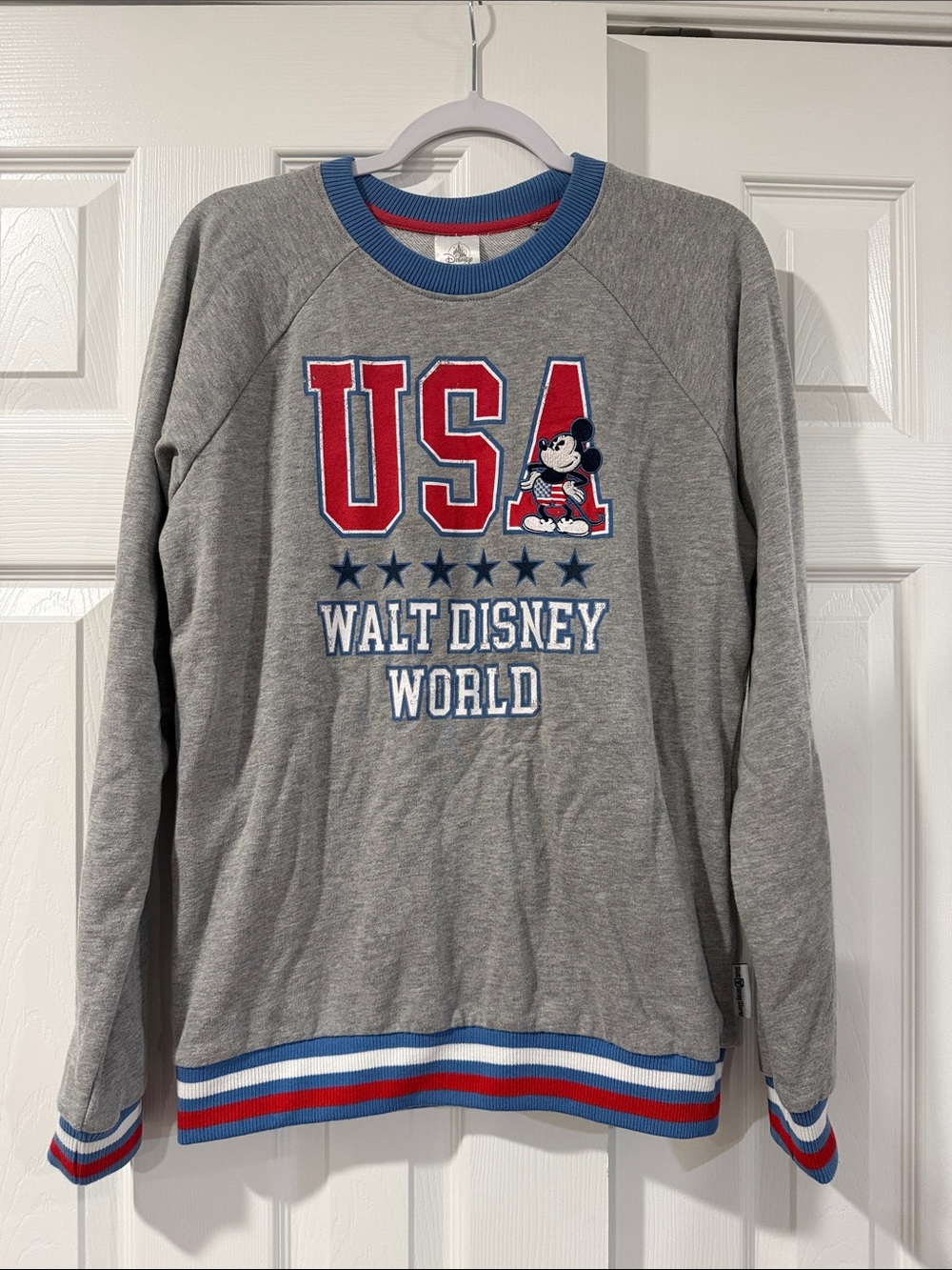 Walt Disney World USA Mickey Graphic Sweatshirt - Grey with Red & Blue retro